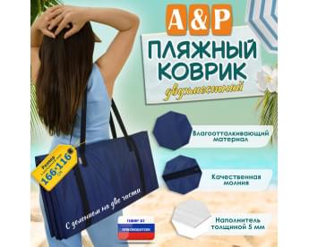 Пляжный коврик. Двухместный. Цвет: синий с черными стропами.