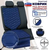 Коврик под детское автокресло. Искусственная кожа. Цвет: синий с черной прострочкой Соты.